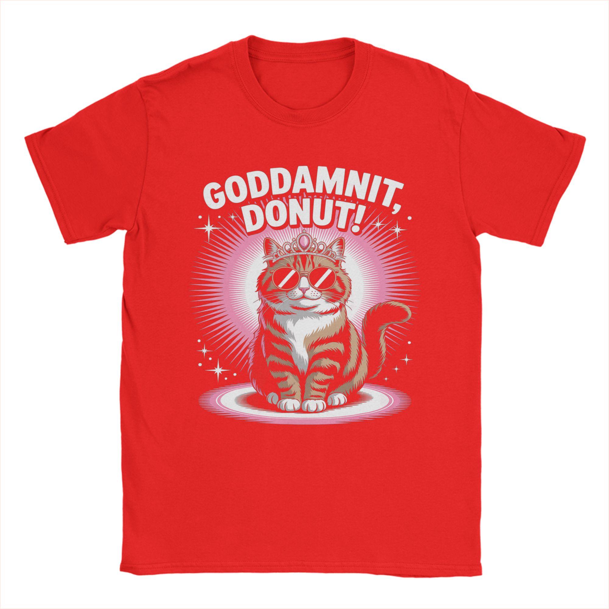 Retro Funny Goddammit Donut Princess Cat Glasses Cotton TShirt For Men Summer YK Casual TShirts Crew Neck Fashion Tees S