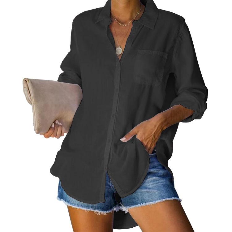 Women's Shirt Solid Colour Large Size Casual Loose Button Down Shirt