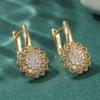 Elegant Exquisite Synthetic Zirconia Sunflower Shaped Hoop Earrings for Women  Golden Plated Wedding Banquet Jewelry Gift