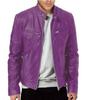Men's European & American Stand-up Collar Punk Motorcycle Leather Jacket with Logo