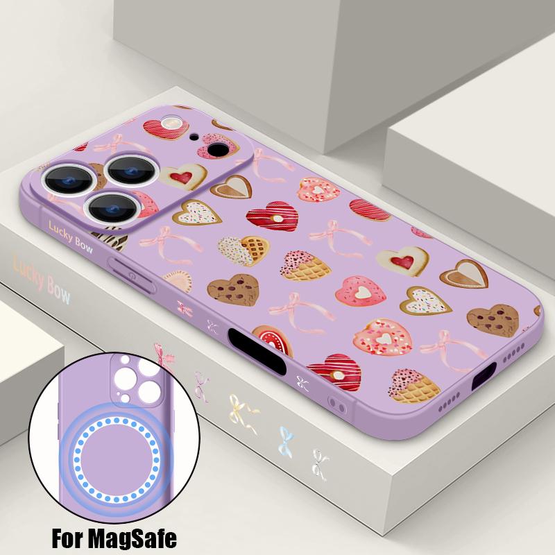 For iPhone 17 Pro Max Case Luxury Love Hearts Pattern Magnetic For Magsafe Soft Cover For iPhone 16 15 14 13 Pro Max 17E 16E