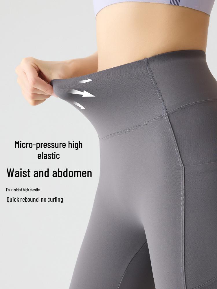 Women's High Waist Pocket Yoga Pants - Summer Three-Quarter Length, Shark Skin, Nude Feel, Hip Lifting, Thin Outward Wear
