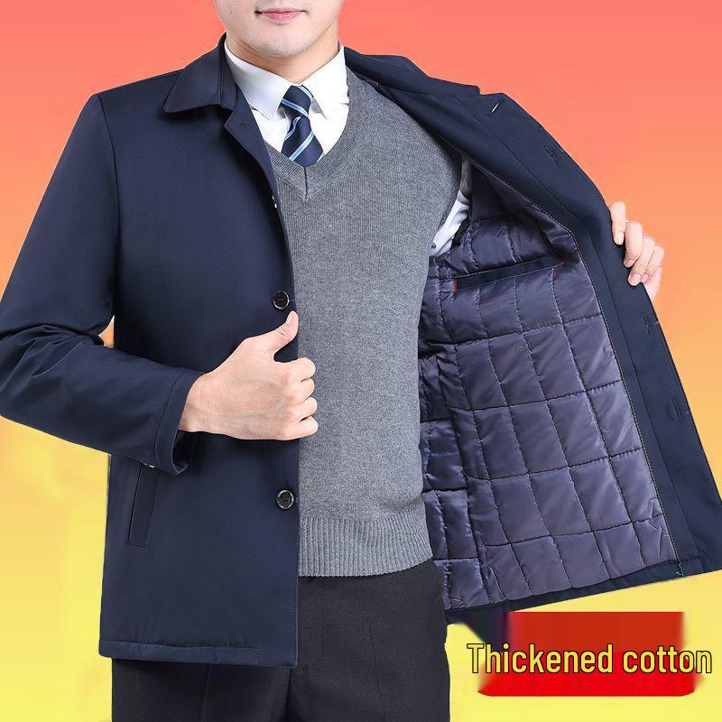 Men's Middle-aged & Elderly Thick Lapel Jacket - Casual Solid Button, Spring/Fall Outerwear