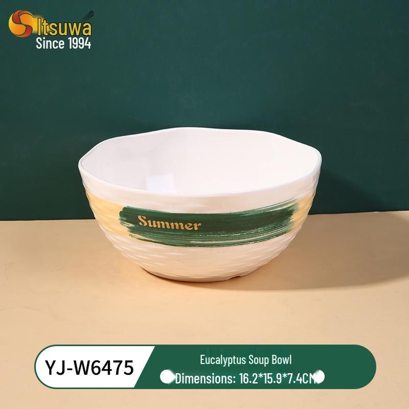 Wuhua A5 Eukalyptus Melamin Geschirr: Langlebige, leicht zu reinigende Schüsseln & Teller in Lebensmittelqualität, ideal für den Hausgebrauch.