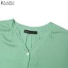 ZANZEA Women Round Neck 3/4 Sleeve Solid Color Casual Thin Blouses