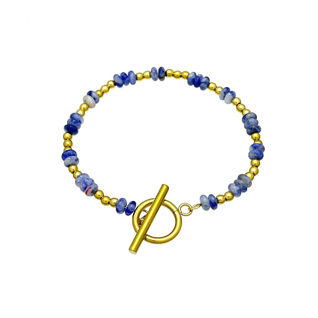 Handmade Bohemian Stone Bead Bracelet with Stainless Steel Chain for Women