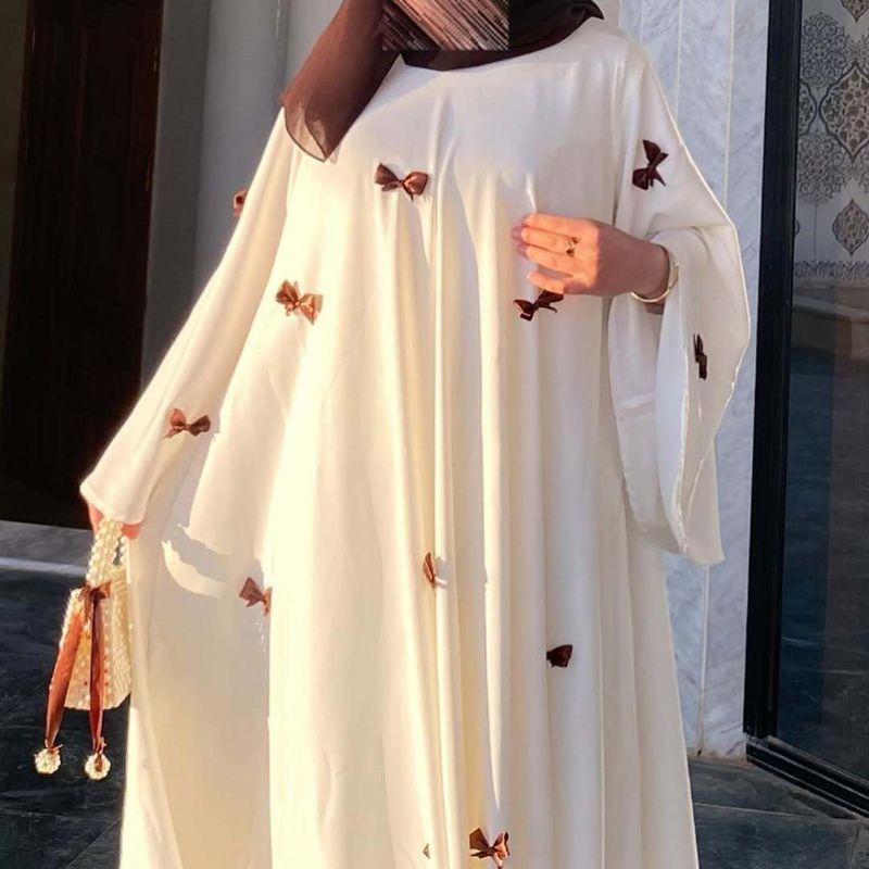 Middle East Dubai New Fashion Casual Loose Bow Embroidered Robe Long dress Belted Dress Robe