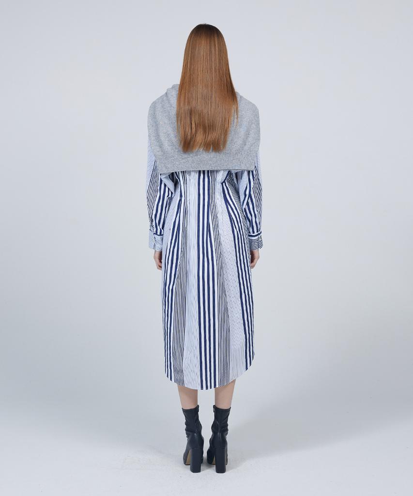 Meuameu [Essential] Side Pleated Stripe Shirt Dress