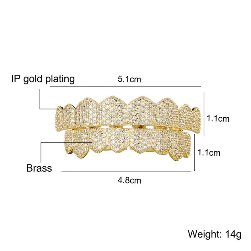 New Top Bottom Teeth Grillz Set Zirconia Punk Teeth Mouth Dental Gold Iced Out Grillz for Women Men Body Jewelry Iced Out Grillz