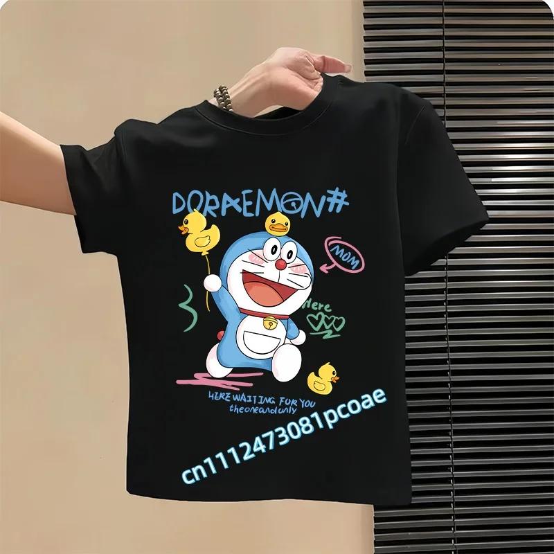 Doraemon Children's Pure Polyester Short-Sleeved Boys' Sports Shirt, Girls' Casual Top, Big Bear Cartoon Print Summer T-Shirt