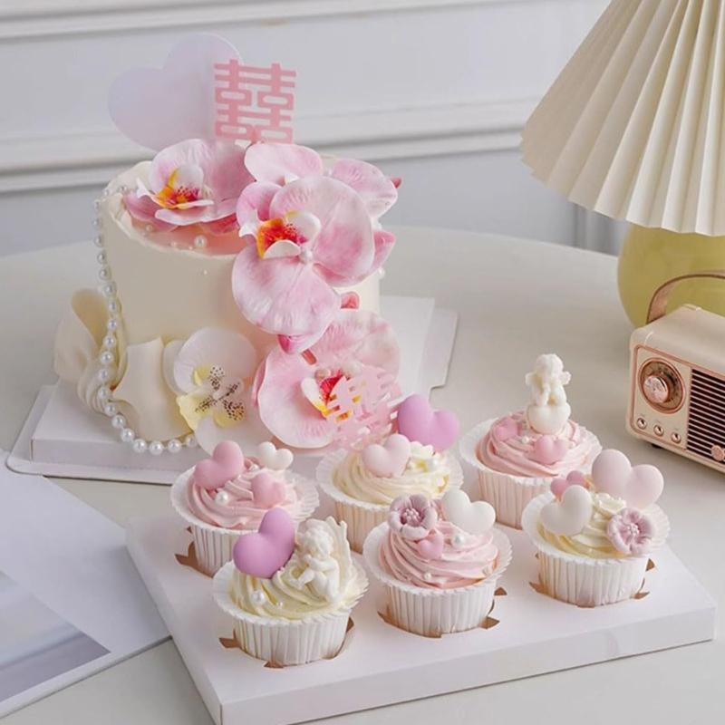 10PCS Elegant Bowknot shape Plastic Cakes Decorations Pink Frosts Toppers for Baking Party Supplies