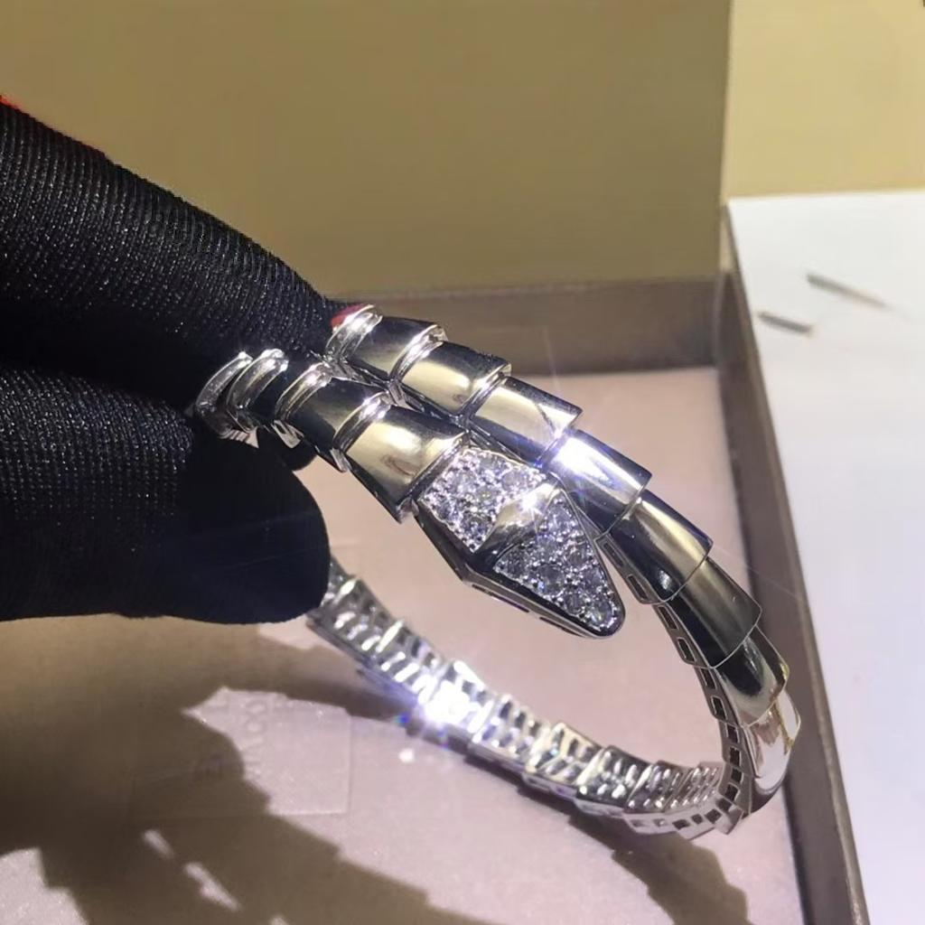 925 Silber CNC Voll Diamant Geister Schlange Armband Leichter Luxus Stil Chalcedon Fritillary Feder Lebender Mund Armband