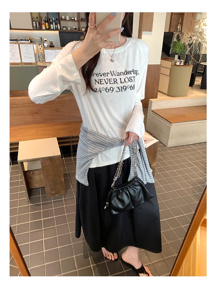 Women's European Style Long Sleeve Loose-Fit Letter Print T-Shirt, American Retro Slim Base Layer