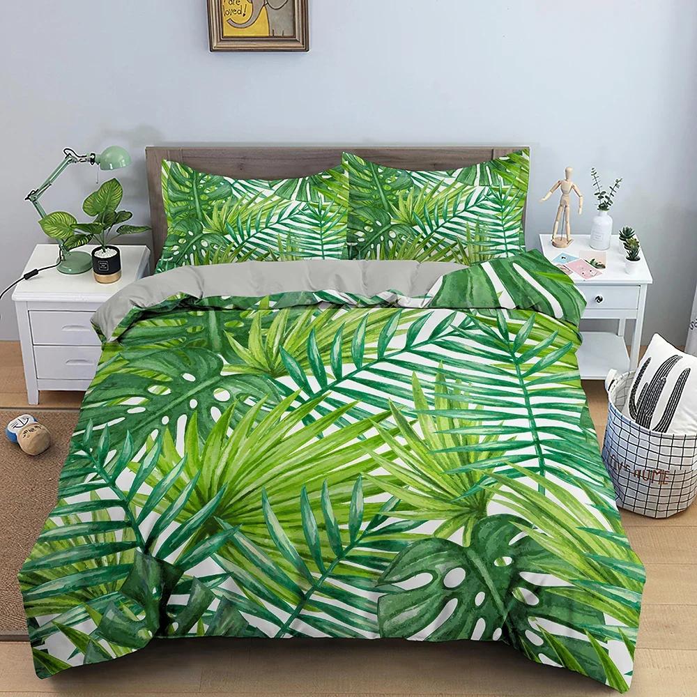 Green Nature Weed Leaves Bedding Set Single Twin Double Queen King Cal King Size Bed Linen Set