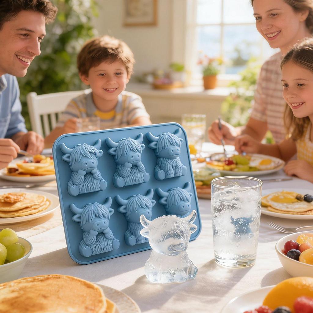6-Cavity Highland Cow Silicone Ice Mold Animal Shape I Ce Cube Tray Food Grade Easy Release For Whiskey Home Bar Party