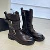 Thick-soled Belt Buckle Knight Boots Women's Autumn 2025 New Fashionable Versatile Lightweight Height Increase Casual Martin Boots Tide