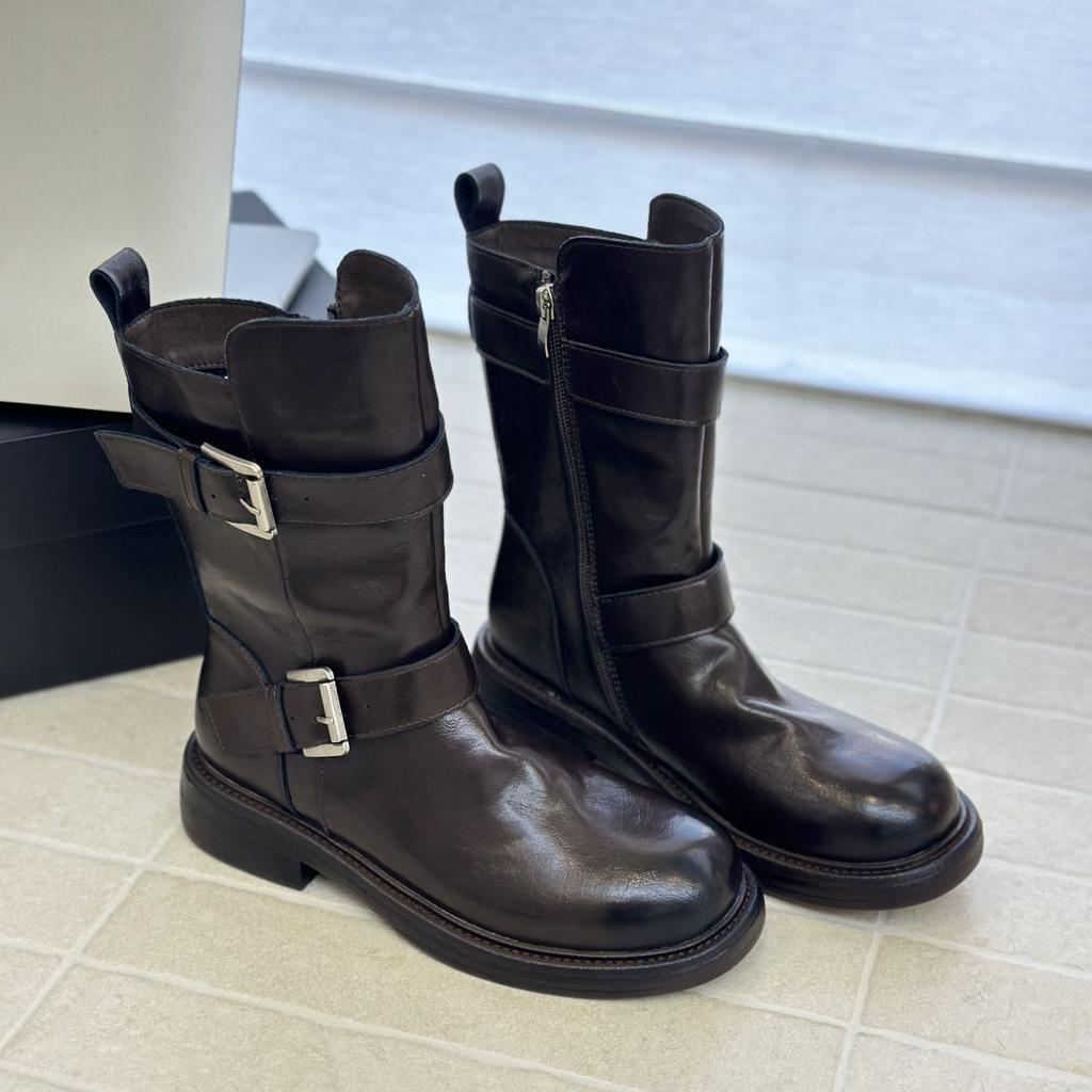 Thick-soled Belt Buckle Knight Boots Women's Autumn 2025 New Fashionable Versatile Lightweight Height Increase Casual Martin Boots Tide