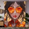 2 Pieces of HD Cartoon Girl Wearing Sunglasses Decorative Curtain Yellow Digital Printed Curtain Home Decoration Style Decoratio