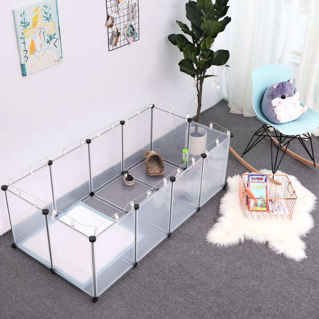 SONGMICS Pet Playpen, Guinea Pig Run and Cage with Floor, Indoor DIY Transparent Plastic Enclosure for Hamsters, Rabbits, Hedgehogs