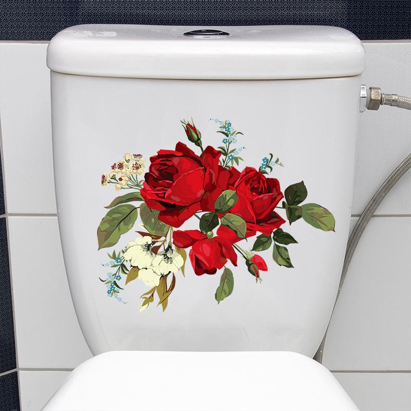 C246# Nálepka na zeď vášnivá růže Nálepky do koupelny Toaleta Dekorace do obývacího pokoje Domácí dekorace Samolepící nástěnná malba