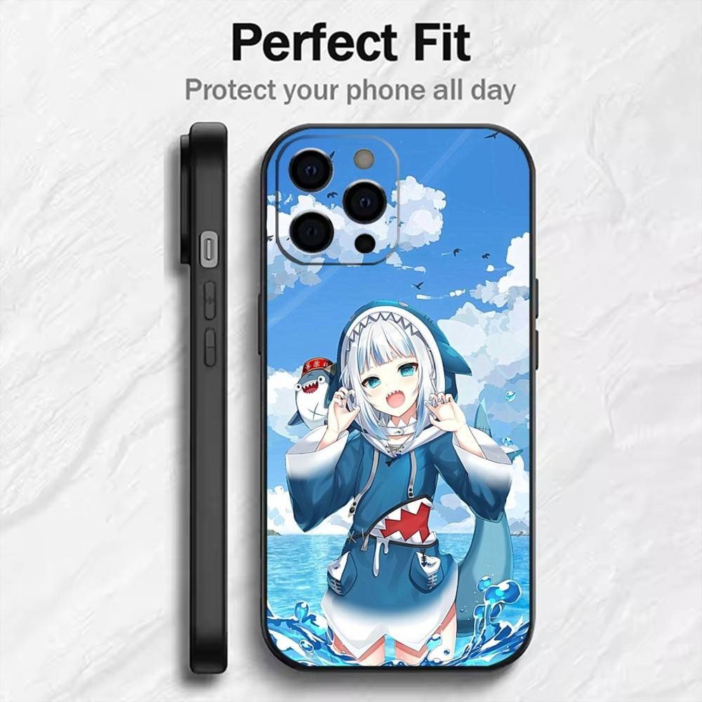 

Virtual Characters Holo Gawr Gura Phone Case For iPhone17,16,15,14,13,12 Plus,Max Soft Silicone Black Cover iPhone15plus