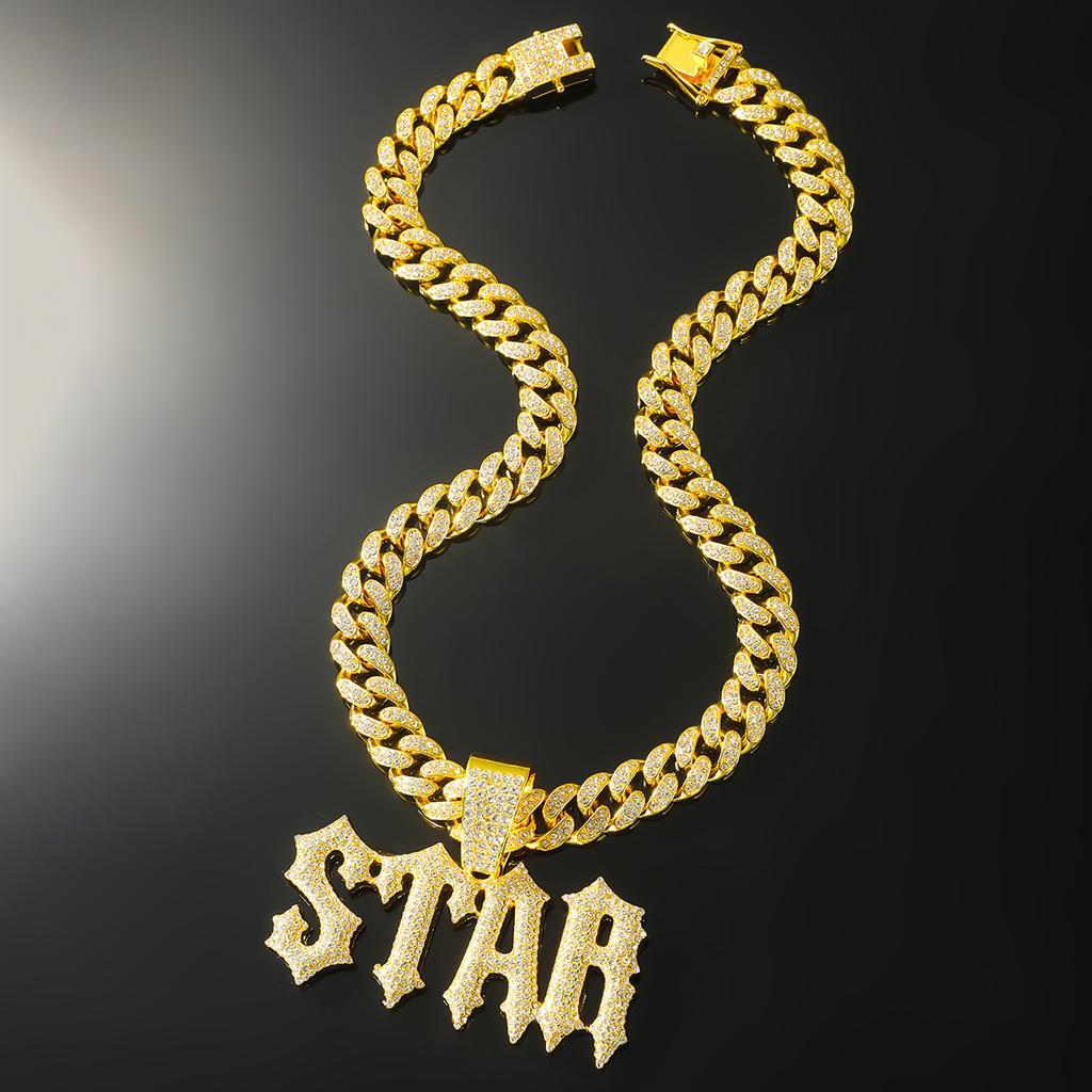 Diamant Buchstaben Anhänger Kubanische Kette, Dominierende Spleißhalskette, Herren Trendy Cool Hip-Hop Hip-Hop Accessoires