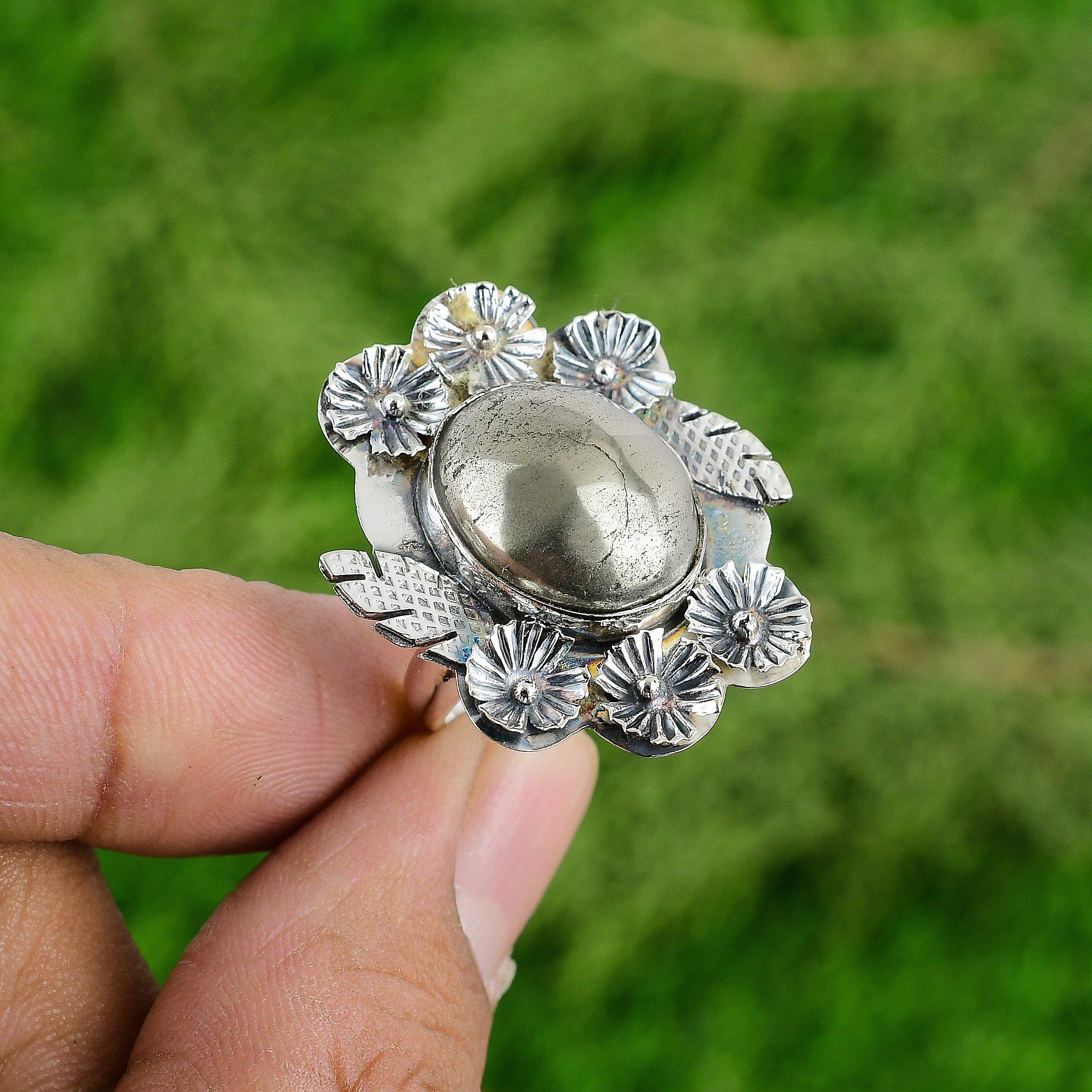 

Подарок для женщин Кольцо с регулируемым размером Цветок из нескольких камней Серебро 925 пробы Натуральный пирит Adjustable