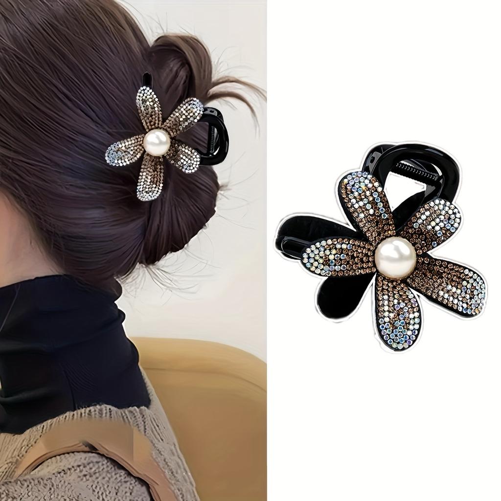 Exquisite Sparkling Diamond Hollow Flower Hair Clip Female 2024 New Hairpin High-End Back of Head Updo Shark Clip Headwear