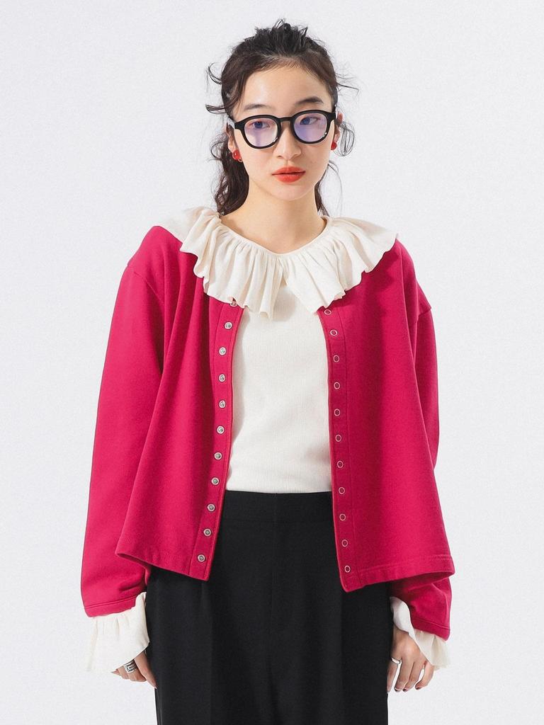 Beams Boy Women's Ring Dot Sweat Cardigan, Pink 1