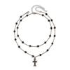 Sweet And Cool Short Cross Star Collarbone Choker Dark Goth Rhinestone Tassel Necklace Women