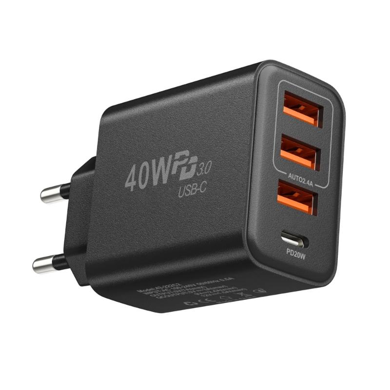 4 Συσκευές Γρήγορη 3 Θύρες USB A 1 Θύρα USB C Έξοδος 40W για Τηλέφωνα Tablets Laptops