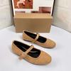 Fashion Autumn Retro Brown Mary Janes Shoes Round Toe Flannel Flats with Buckle True To Size Fashionable for Casual Wear High-Concerned