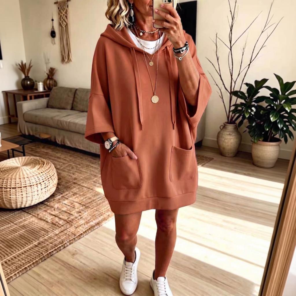 Damen Casual Kapuzenpullover Kleid mit langen Ärmeln Farbe für den Alltag