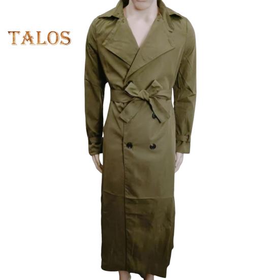 Men Trench Coat Lapel Long Sleeve Solid Color Windbreaker Double Breasted Long Style Outdoor Business Outwear