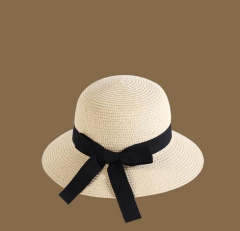 Women Summer Beach Flat Top Hat Panama Bowknot Straw Hat Casual Sun Visor Cap