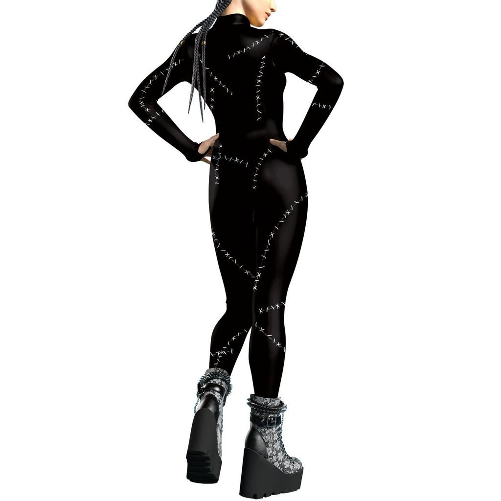 Catwoman Cosplay Costume With Digital Print For Halloween Parties