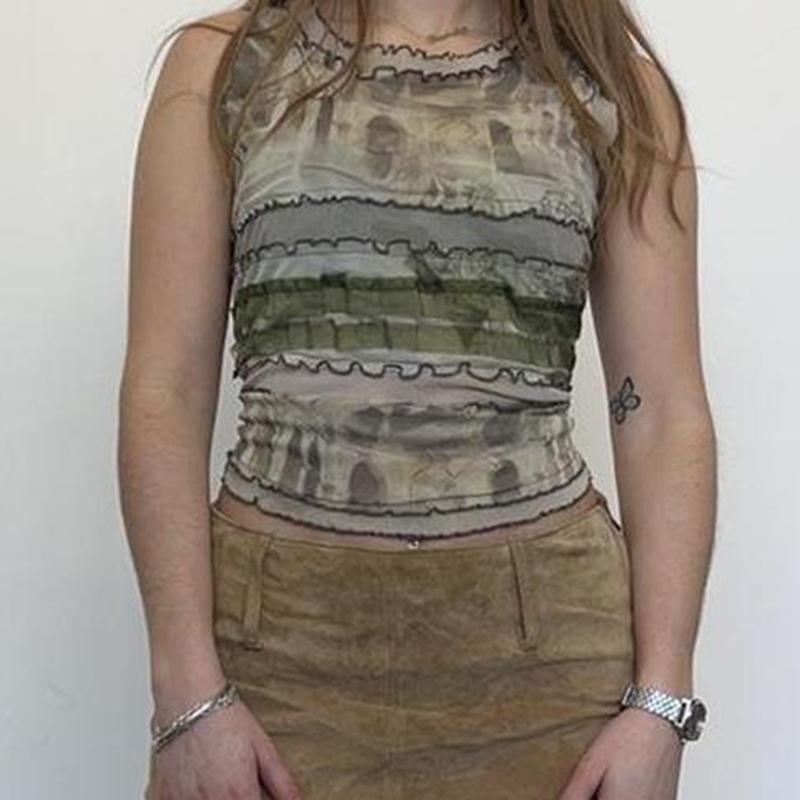 

Y2k топы на бретелях с принтом, винтажный мини-жилет без рукавов с круглым вырезом, женский Harajuku, летние шикарные повседневные футболки, уличная одежда