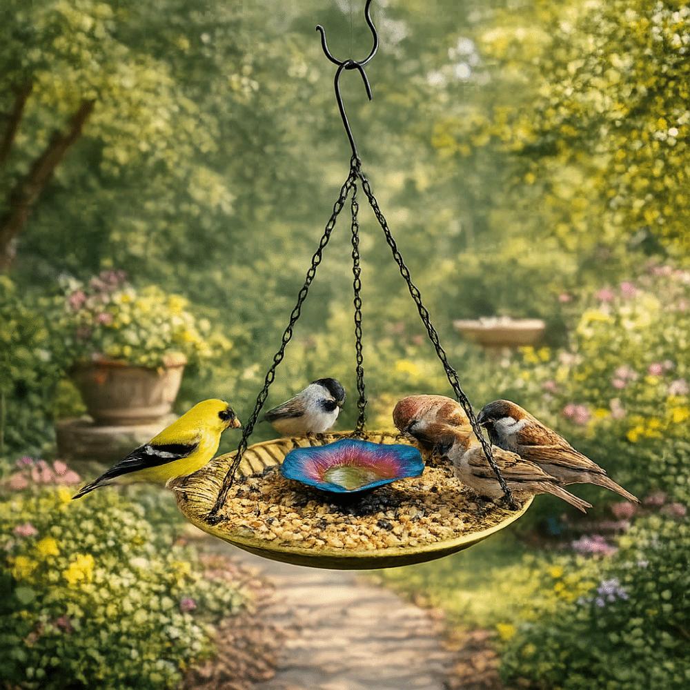 Metal Bird Food Container Decorative Parrot Feeder Tray Bird Food Dispenser  Outdoor Garden Decor