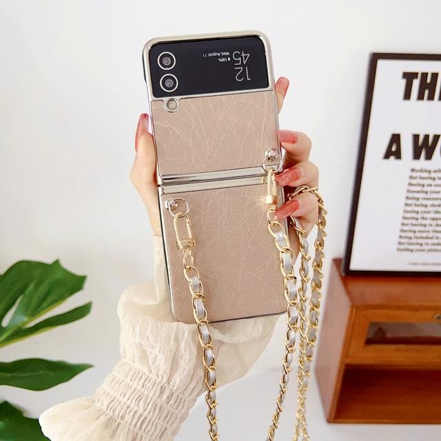 

Для Samsung Galaxy Z Flip 4 3 Роскошный чехол с гальваническим покрытием и росписью с браслетом Противоударная защита Жесткая задняя крышка Аксессуары for Samsung Z Flip 3