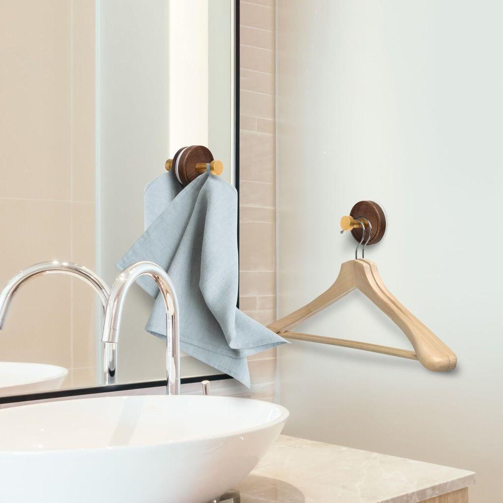 Solid Wood Suction Cup Hook Self-Adhesive Bathroom Hook Space Saving Wall Mount Hook Door Hanging