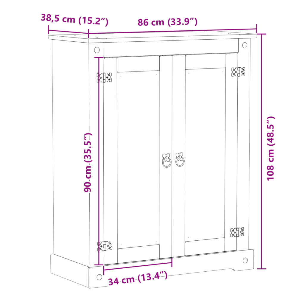 Shoe Cabinet Corona 86 x 38.5 x 108 cm Solid Pine Wood