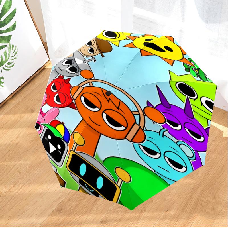 Colorful Sprun-ki Robot Party Umbrella Folding umbrella, automatic umbrella 8-Frame for Travel, camping Use Gift for Halloween Christmas