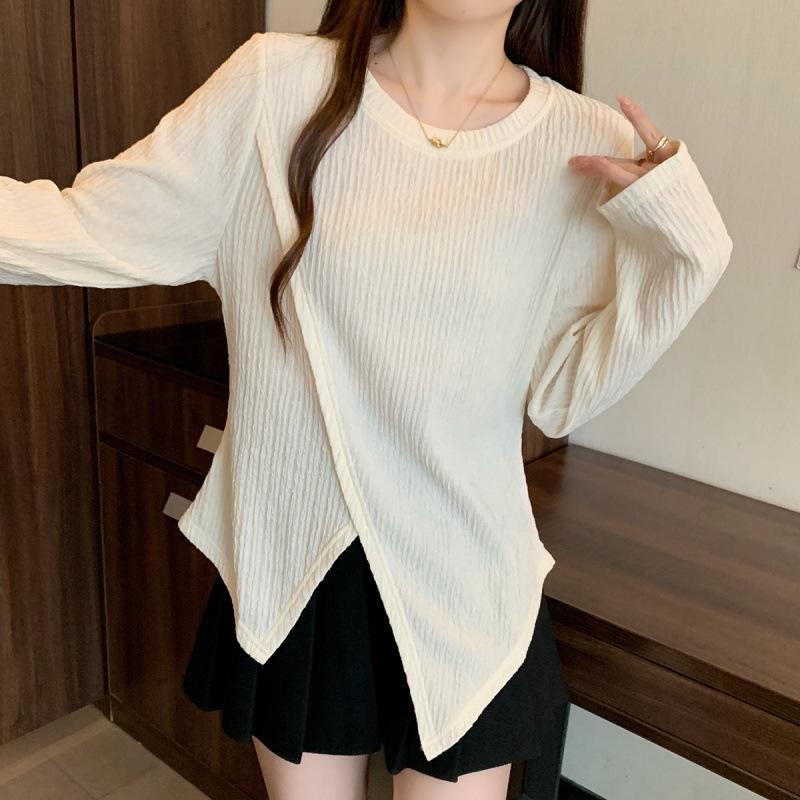 2026 Spring Plus Size Irregular Long Sleeve Loose Slimming Base Layer Top 3XL
