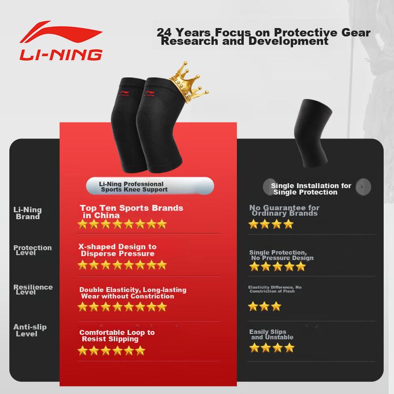 Li-Ning Knee Brace for Sports, Warmth, Men And Women, Cold Legs, Running, Meniscus Injury, Arthritis, Specialized for Hiking, Basketball And Badminto