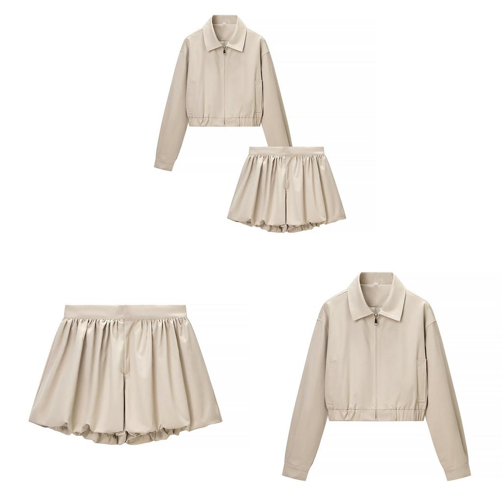 Streetwear Fashion Set With Zipper Jacket And Long Skirt For Women