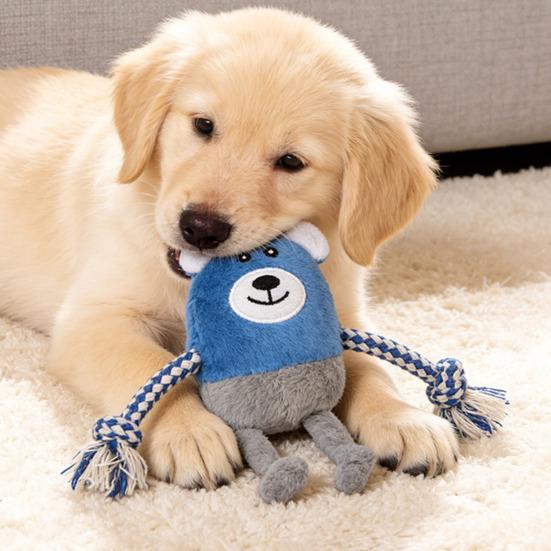 Yousheng Plush Animal Dog Chew Toy with Cotton Rope Bite Resistant Stuffed Pig Duck Bear Puppy Boredom Toy Squeaky Dog Teething Interactive