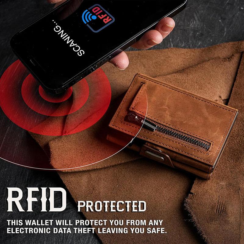Genuine Leather RFID Card Holder for Men Minimalist Leather Credit Card Wallet with Coin Purse and Cash Slot Travel Small Purse