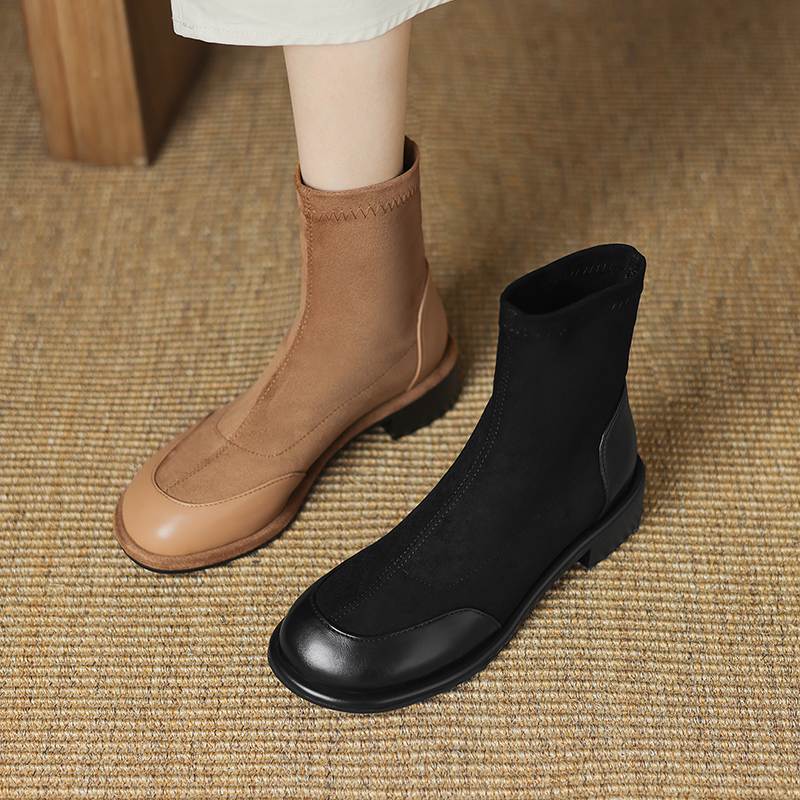 Krazing Pot Flock Autumn Winter Shoes Low Heels Size 43 Stretch Boots Back Preppy Style Street Wear Elastic Ankle Boots