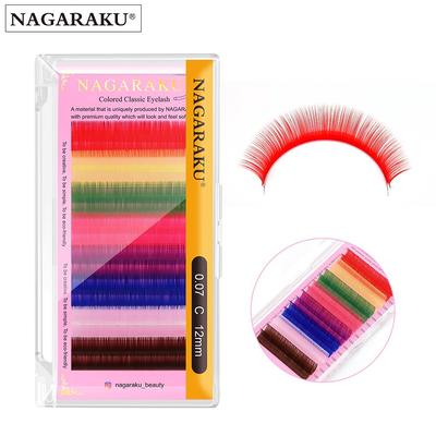 Extension de cils couleur NAGARAKU 8 couleurs dans un plateau 16 lignes longueur unique