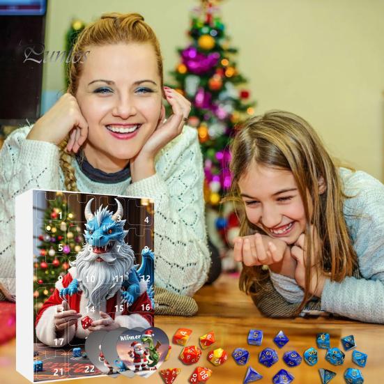 DND Dice Set Advent Calendar 2024 24-Day Countdown to Christmas Acrylic Polyhedral Dice Set for Gamers Role Players